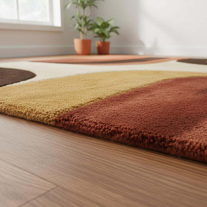 Mid Century Modern Rug, Retro Abstract Geometric Area Rug for Living Room