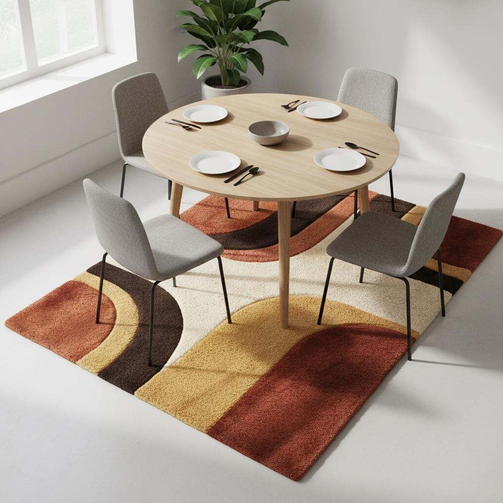 Mid Century Modern Rug, Retro Abstract Geometric Area Rug for Living Room