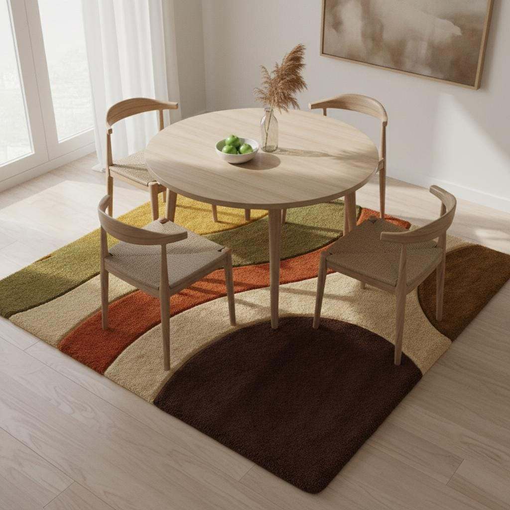 Mid Century Modern Wavy Area Rug – Earth Tones Abstract Carpet