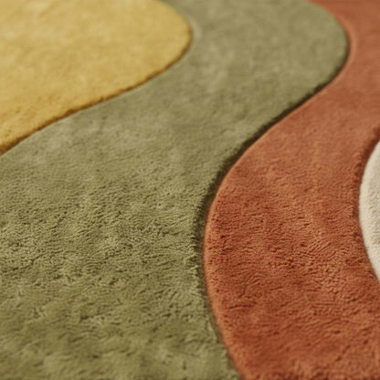 Mid Century Modern Wavy Area Rug – Earth Tones Abstract Carpet