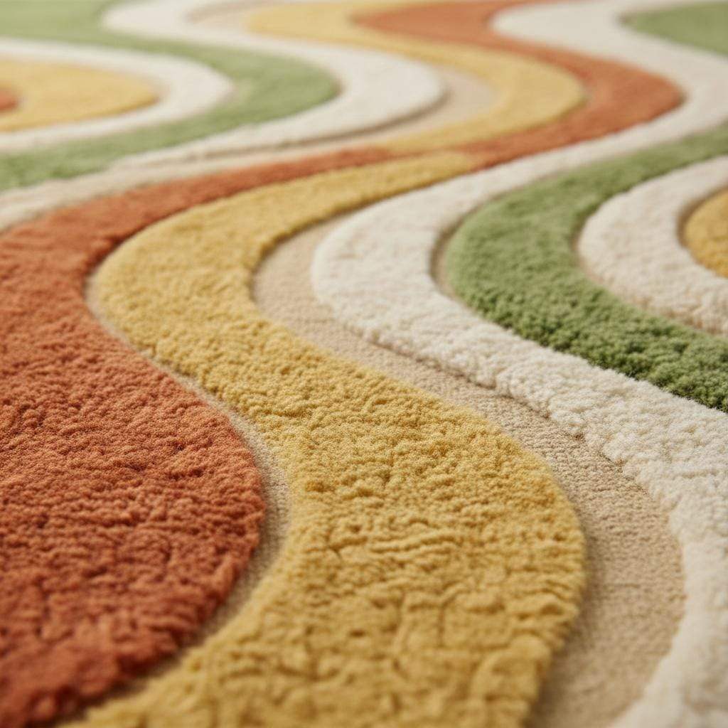 Mid Century Wavy Stripe Wool Area Rug Retro Living Room