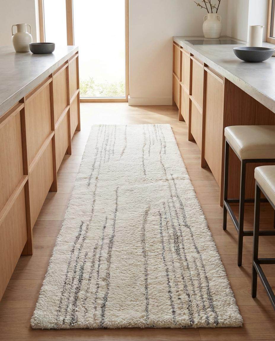 Modern kitchen runner rug wool in minimalist design perfect for neutral home decor styling __etsy:7899864119