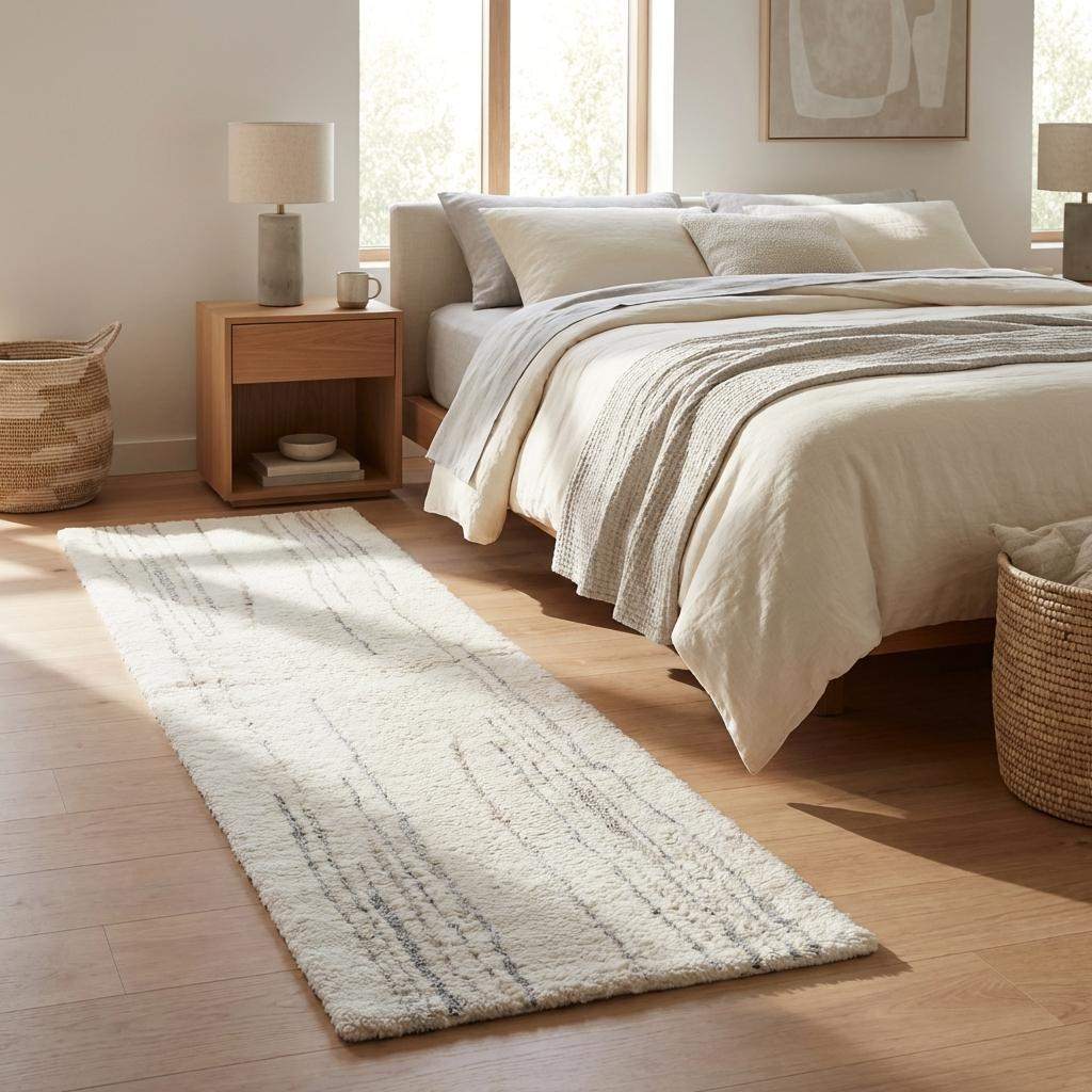 Minimalist Cream Runner Rug Wool Hand Tufted, Modern Neutral Carpet for Kitchen Hallway Decor __etsy:7851900290