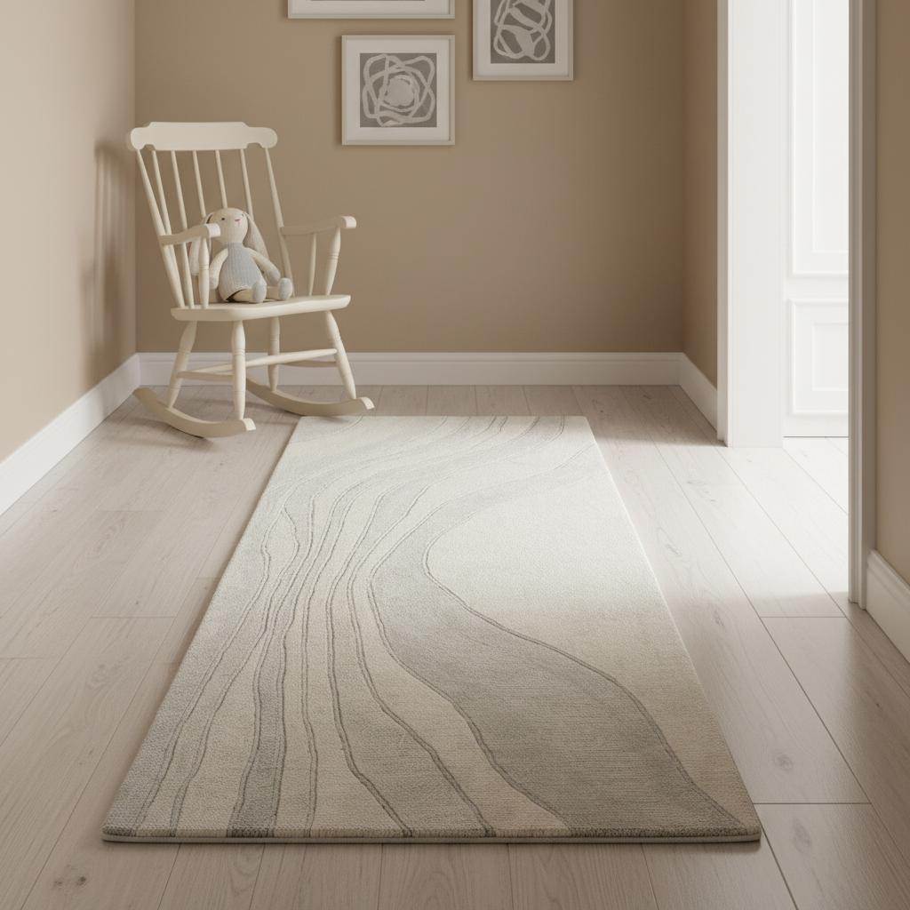 Minimalist Japandi Neutral Runner Rug with Soft Wave Design