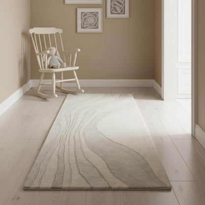 Minimalist Japandi Neutral Runner Rug with Soft Wave Design