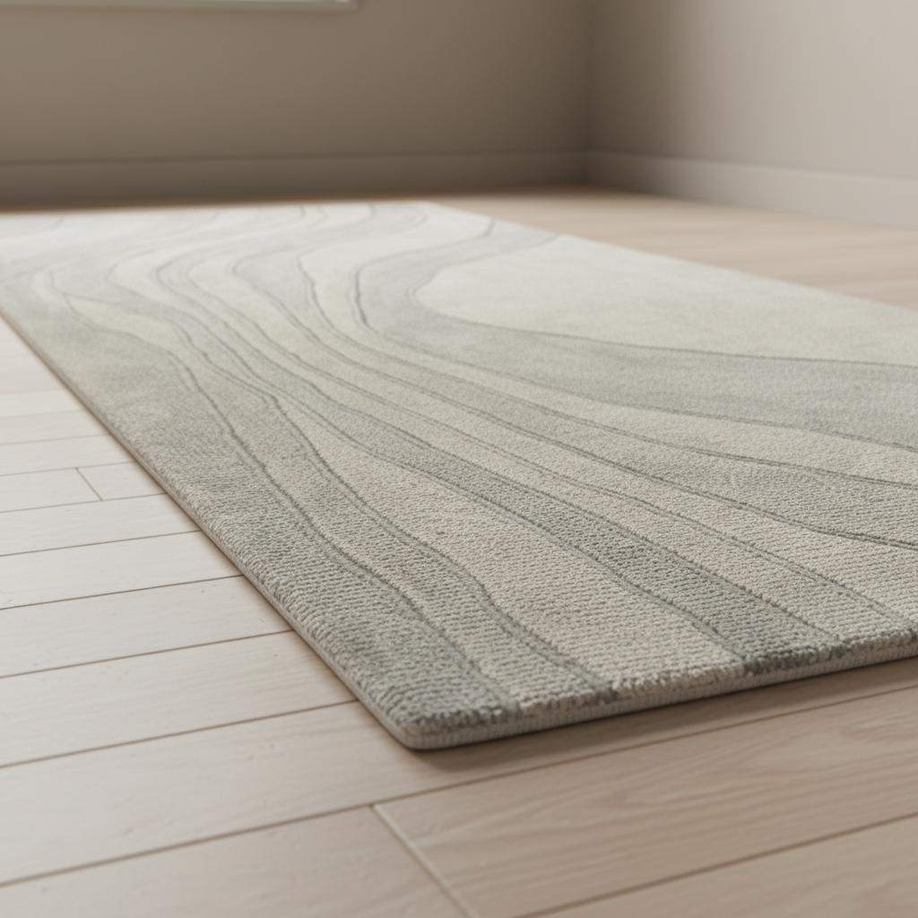 Minimalist Japandi Neutral Runner Rug with Soft Wave Design