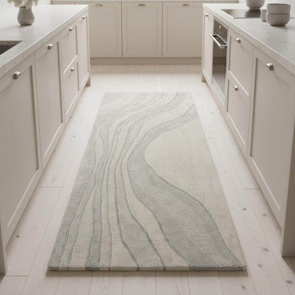 Ivory and beige runner rug with light warm gray accents designed for modern neutral home décor.