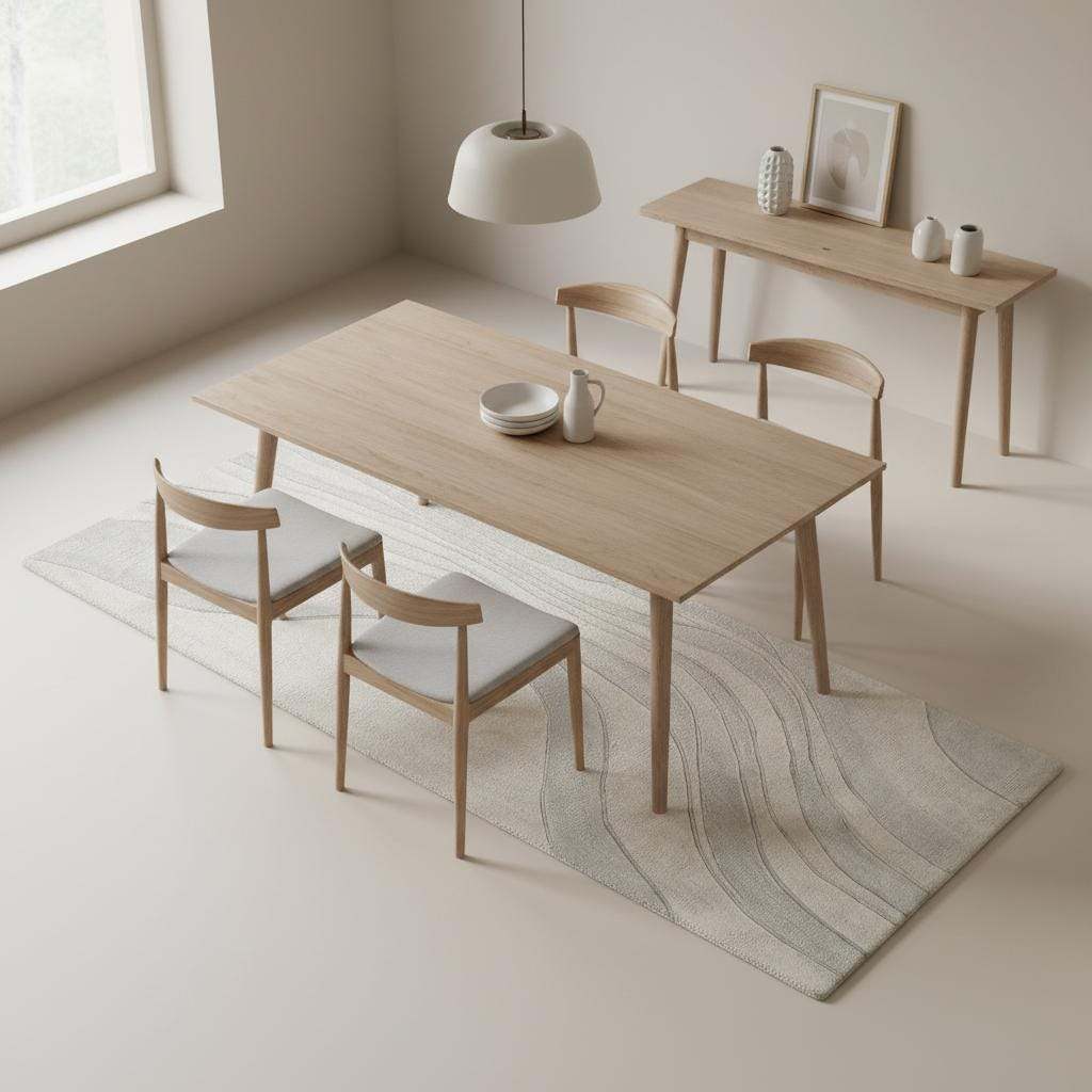 Minimalist Japandi Neutral Runner Rug with Soft Wave Design