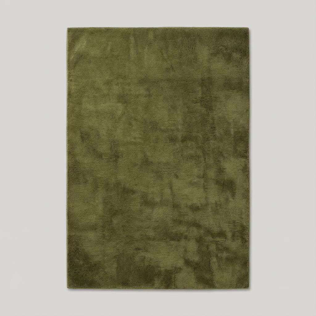 Minimalist Solid Olive Green Plush Area Rug