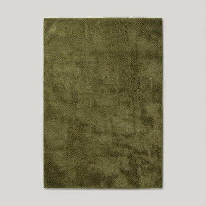 Minimalist Solid Olive Green Plush Area Rug