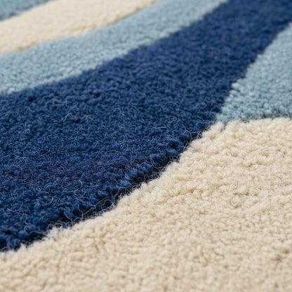 Modern Abstract Round Rug Blue Orange | Hand Tufted Art Rug for Living Room | Contemporary Curved Sofa Rug | Mid Century Carpet Custom Size