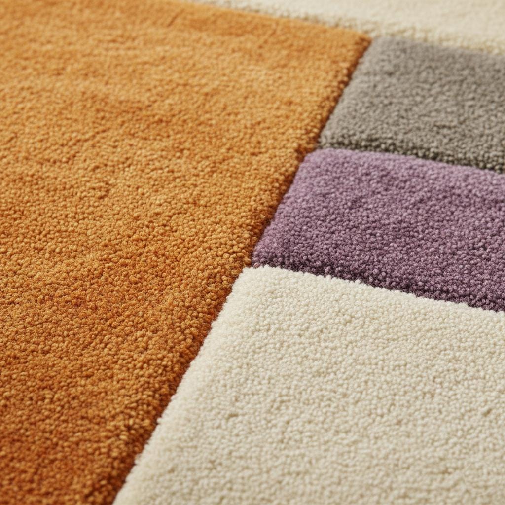 Modern Geometric Area Rug – Abstract Colour-Block Design in Muted Orange, Dusty Lilac & Ivory – Contemporary Home Accent Rug for Living Room