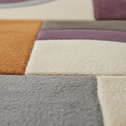 Modern Geometric Area Rug – Abstract Colour-Block Design in Muted Orange, Dusty Lilac & Ivory – Contemporary Home Accent Rug for Living Room