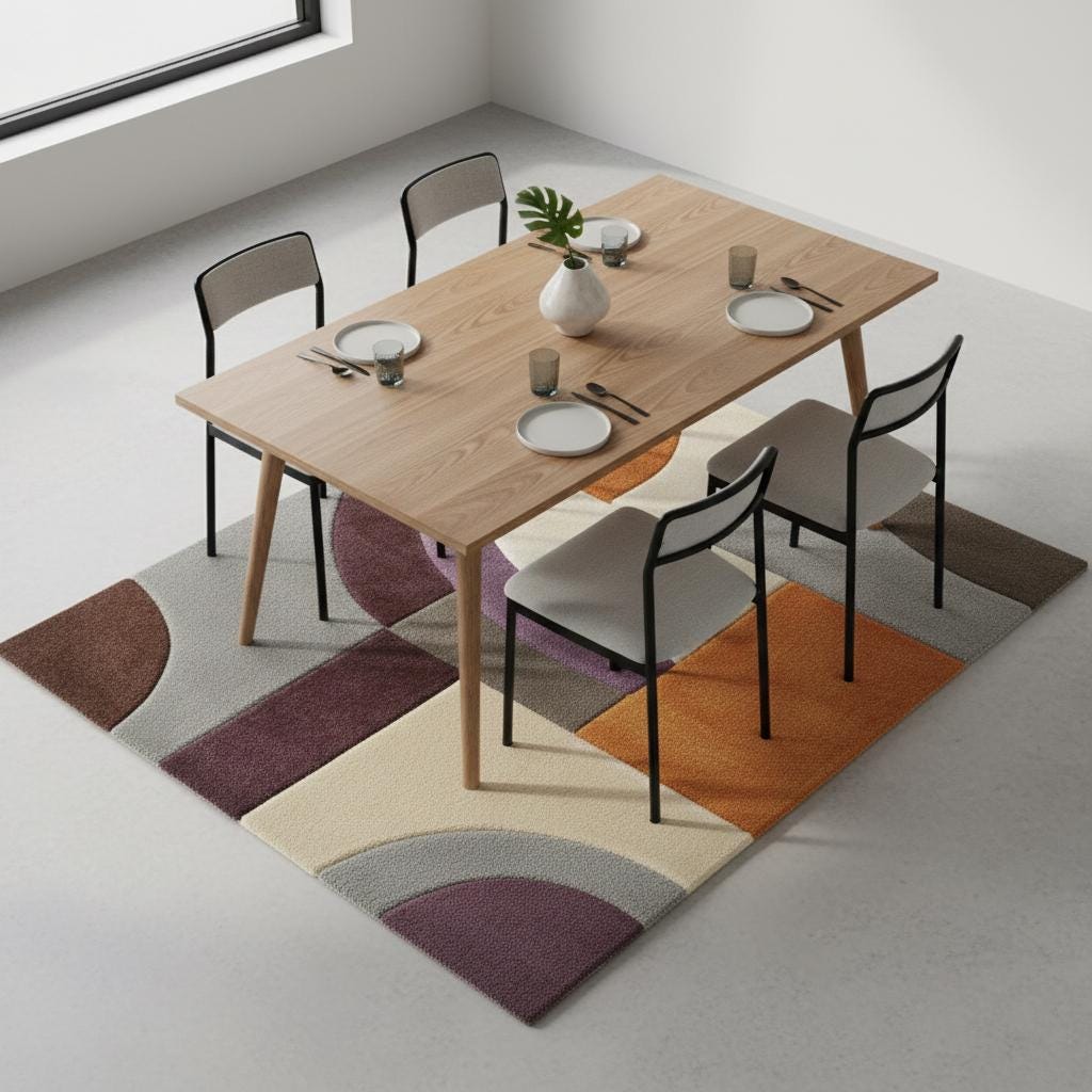 Modern Geometric Area Rug – Abstract Colour-Block Design in Muted Orange, Dusty Lilac & Ivory – Contemporary Home Accent Rug for Living Room