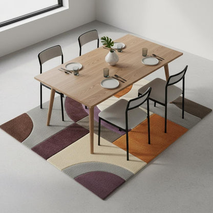Modern Geometric Area Rug – Abstract Colour-Block Design in Muted Orange, Dusty Lilac & Ivory – Contemporary Home Accent Rug for Living Room