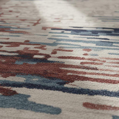 Modern Abstract Area Rug | Blue, Red, Beige Pattern