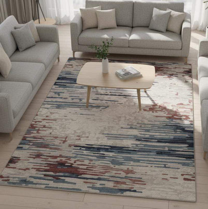 Modern Abstract Area Rug | Blue, Red, Beige Pattern