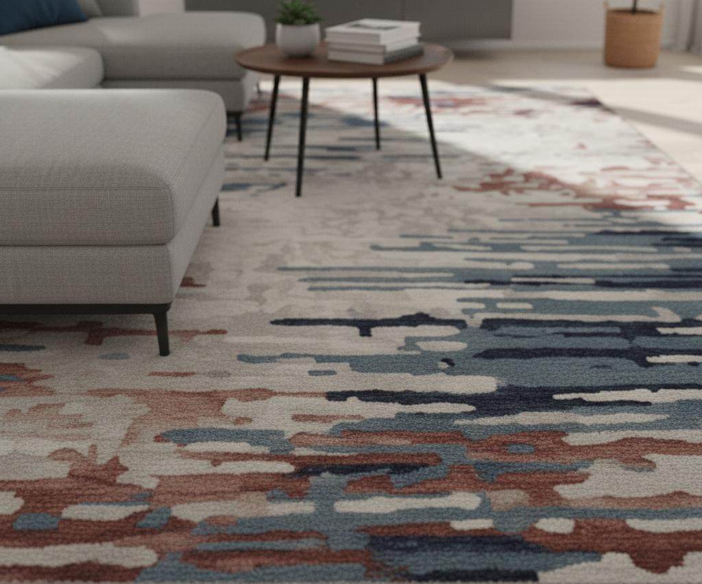 Modern Abstract Area Rug | Blue, Red, Beige Pattern