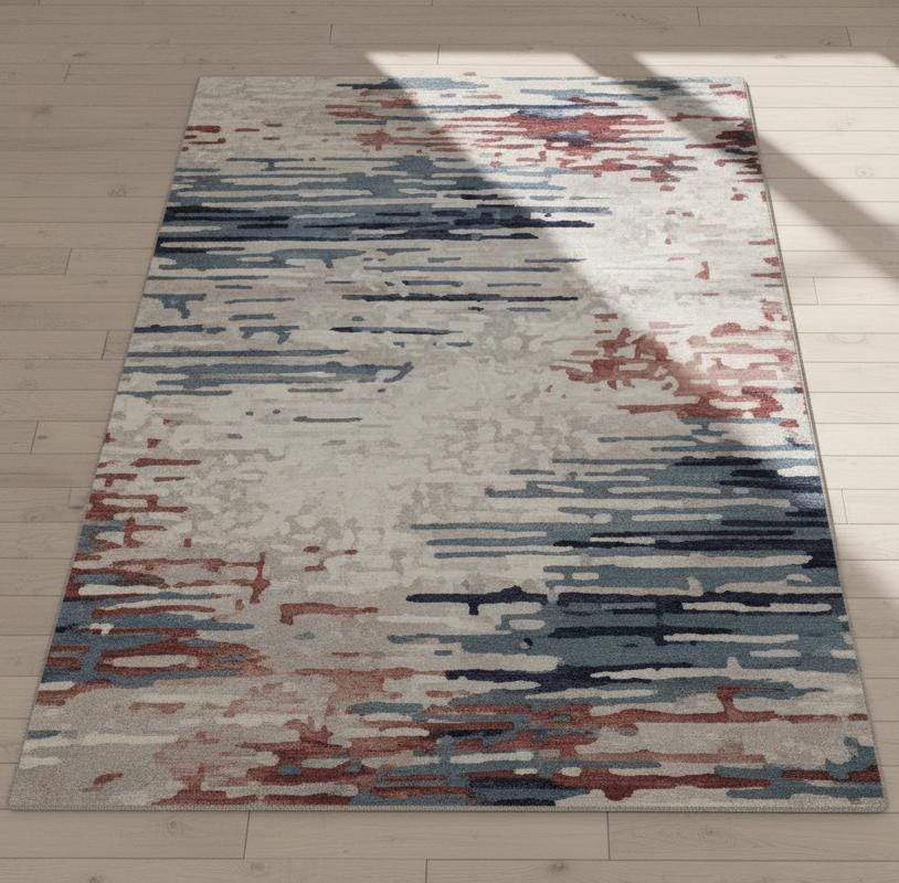 Modern Abstract Area Rug | Blue, Red, Beige Pattern