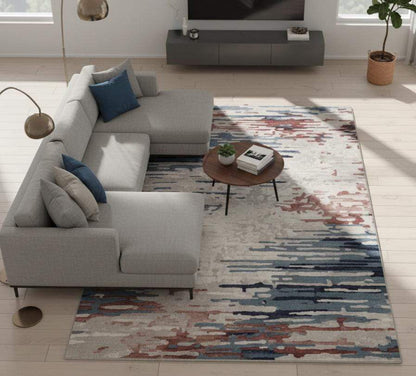 Modern Abstract Area Rug | Blue, Red, Beige Pattern