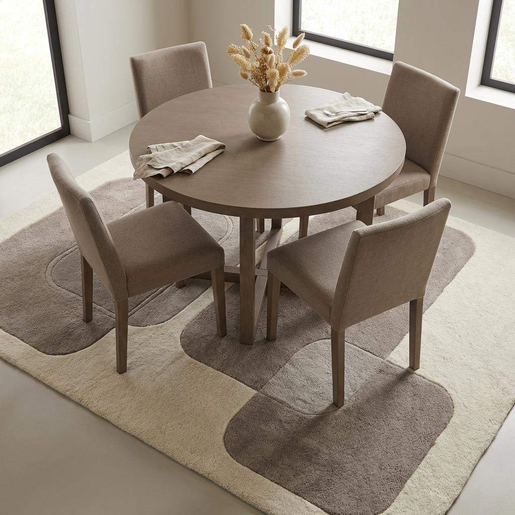 Modern Abstract Area Rug Neutral Geometric Plush Carpet Minimalist Living Room Decor