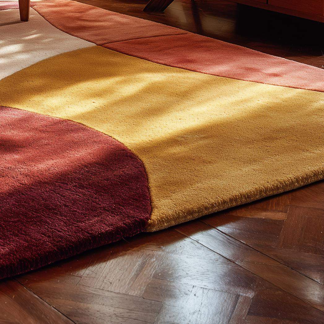 Modern Abstract Color Block Rug: Red, Yellow, Cream Geometric Carpet