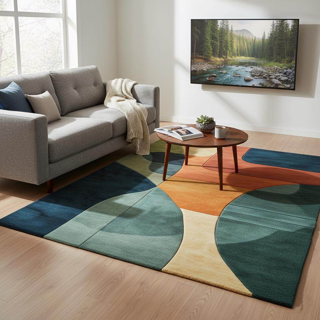 Modern Abstract Geometric Area Rug – Bold Colorful Statement Carpet for Living Room