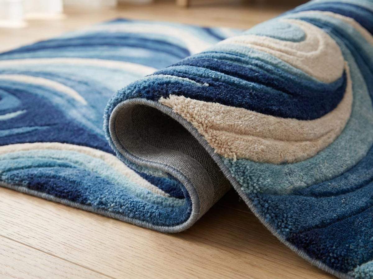 Modern Abstract Tufted Rug Blue Wave Carpet, Handmade Wool Area Rug for Living Room Decor, Artistic Floor Rug __etsy:7925015640