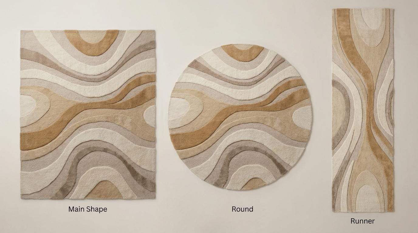 Modern Abstract Tufted Rug Neutral Beige Carpet, Sculpted Wool Area Rug for Living Room, Contemporary Minimal Floor Decor __etsy:7917622097