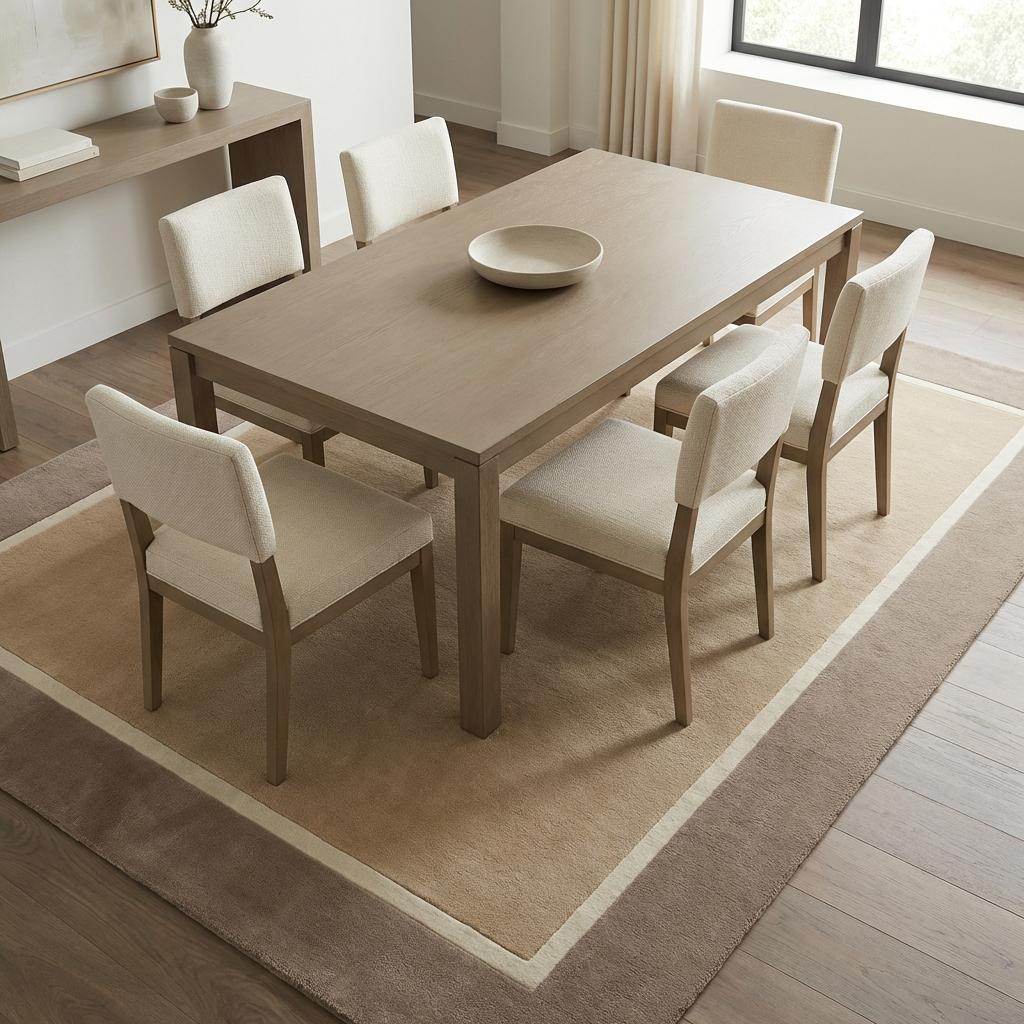 Modern beige geometric border hand-tufted area rug with wool texture and clean design