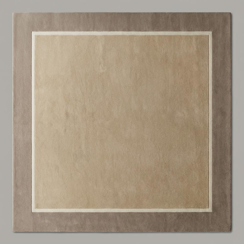 Modern beige geometric border hand-tufted area rug with soft wool pile and clean design