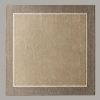 Modern beige geometric border hand-tufted area rug with soft wool pile and clean design