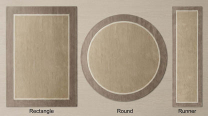 Modern beige geometric border hand-tufted wool area rug with soft pile and contemporary design