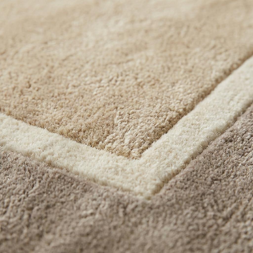 Modern beige geometric border hand-tufted area rug with soft wool pile and minimalist design