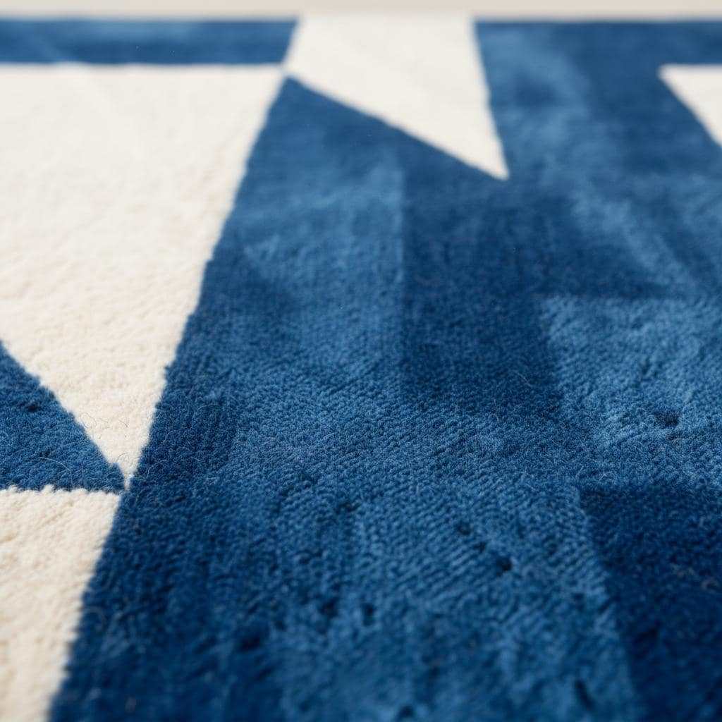 Modern Blue Geometric Rug, Hand Tufted Wool Area Rug, Mid Century Style Carpet, Contemporary Living Room Decor, Custom Size Blue & White Rug