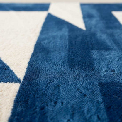 Modern Blue Geometric Rug, Hand Tufted Wool Area Rug, Mid Century Style Carpet, Contemporary Living Room Decor, Custom Size Blue & White Rug