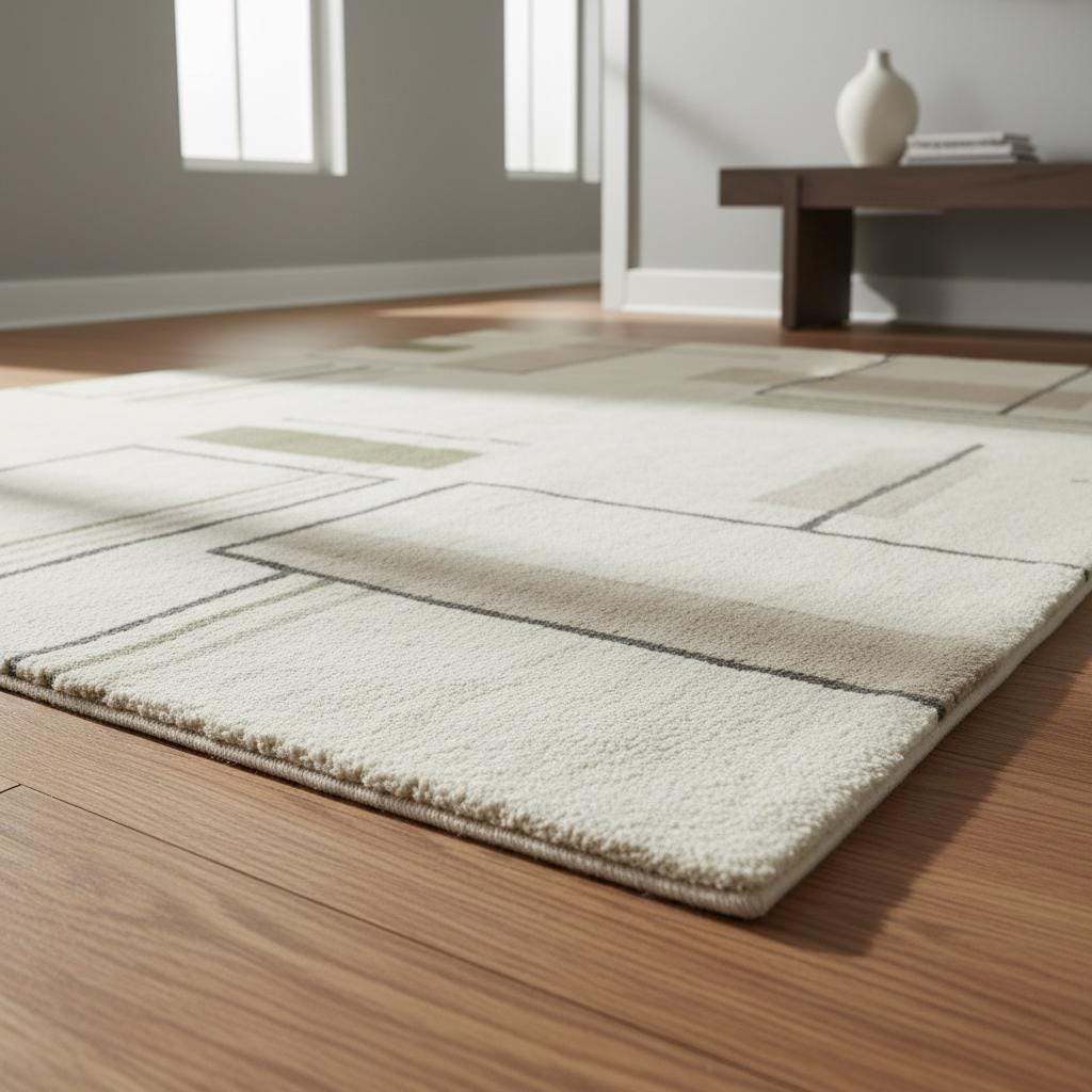 Modern Geometric Area Rug, Minimalist Line Rug, Cream Sage Neutral Decor