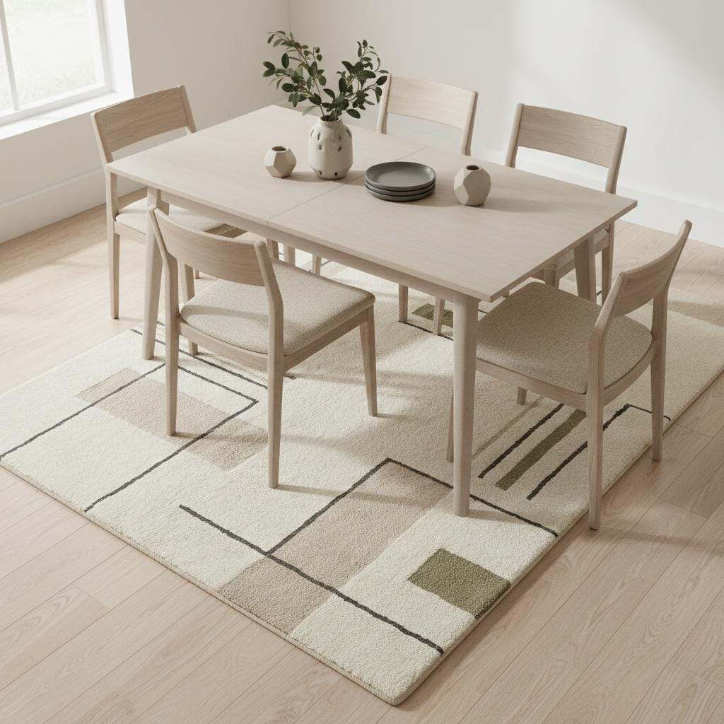 Modern Geometric Area Rug, Minimalist Line Rug, Cream Sage Neutral Decor