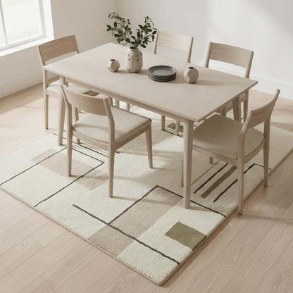Modern Geometric Area Rug, Minimalist Line Rug, Cream Sage Neutral Decor