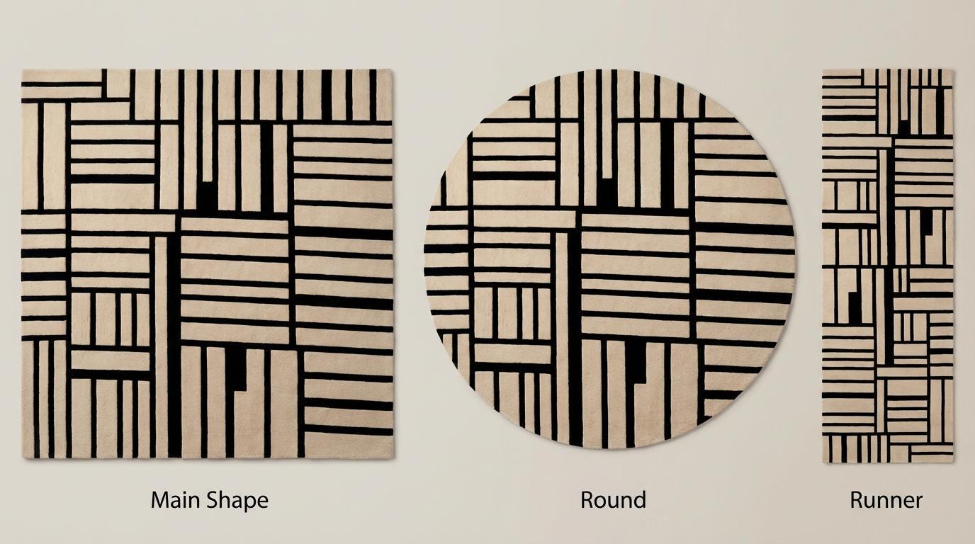 Modern Geometric Hand Tufted Wool Area Rug, Black Cream Abstract Grid Pattern Rug, Contemporary Living Room Rug, Minimalist Designer Carpet