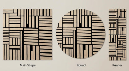 Modern Geometric Hand Tufted Wool Area Rug, Black Cream Abstract Grid Pattern Rug, Contemporary Living Room Rug, Minimalist Designer Carpet