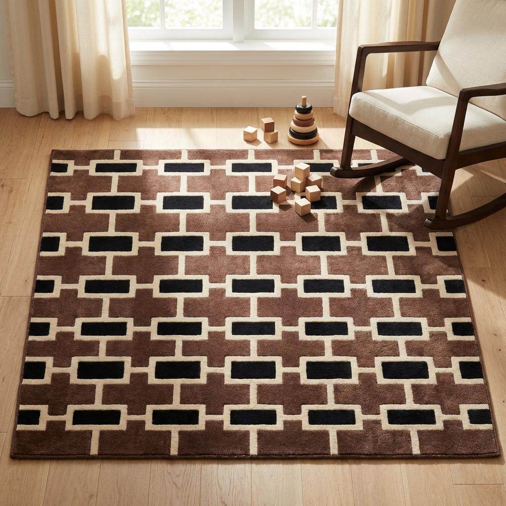 Designer inspired geometric rug carpet with structured block pattern ideal for modern living room or office __etsy:7789932480
