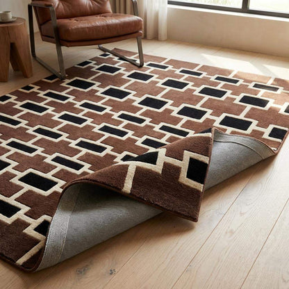 Modern Geometric Tufted Rug, Brown Black Mid-Century Carpet for Living Room Wool Area Rug __etsy:7837901197