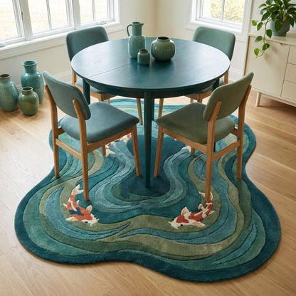 Modern hand tufted organic-shaped koi fish wool rug with plush texture
