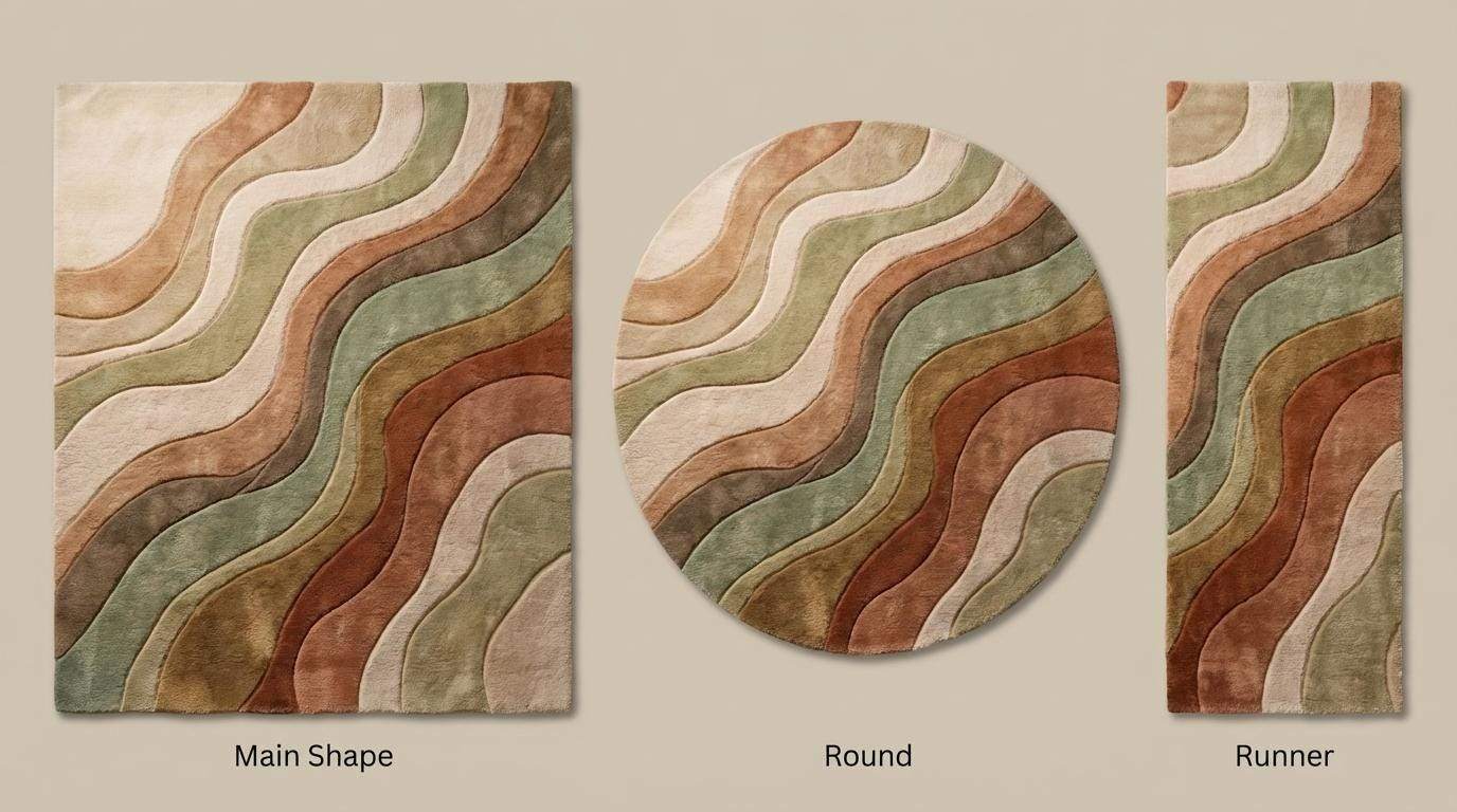Modern Hand Tufted Rug Abstract Wave Carpet, Earth Tone Wool Area Rug, Living Room Boho Organic Design __etsy:7844592428