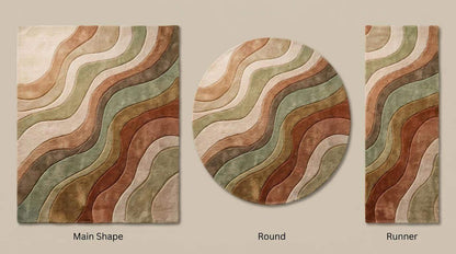 Modern Hand Tufted Rug Abstract Wave Carpet, Earth Tone Wool Area Rug, Living Room Boho Organic Design __etsy:7844592428