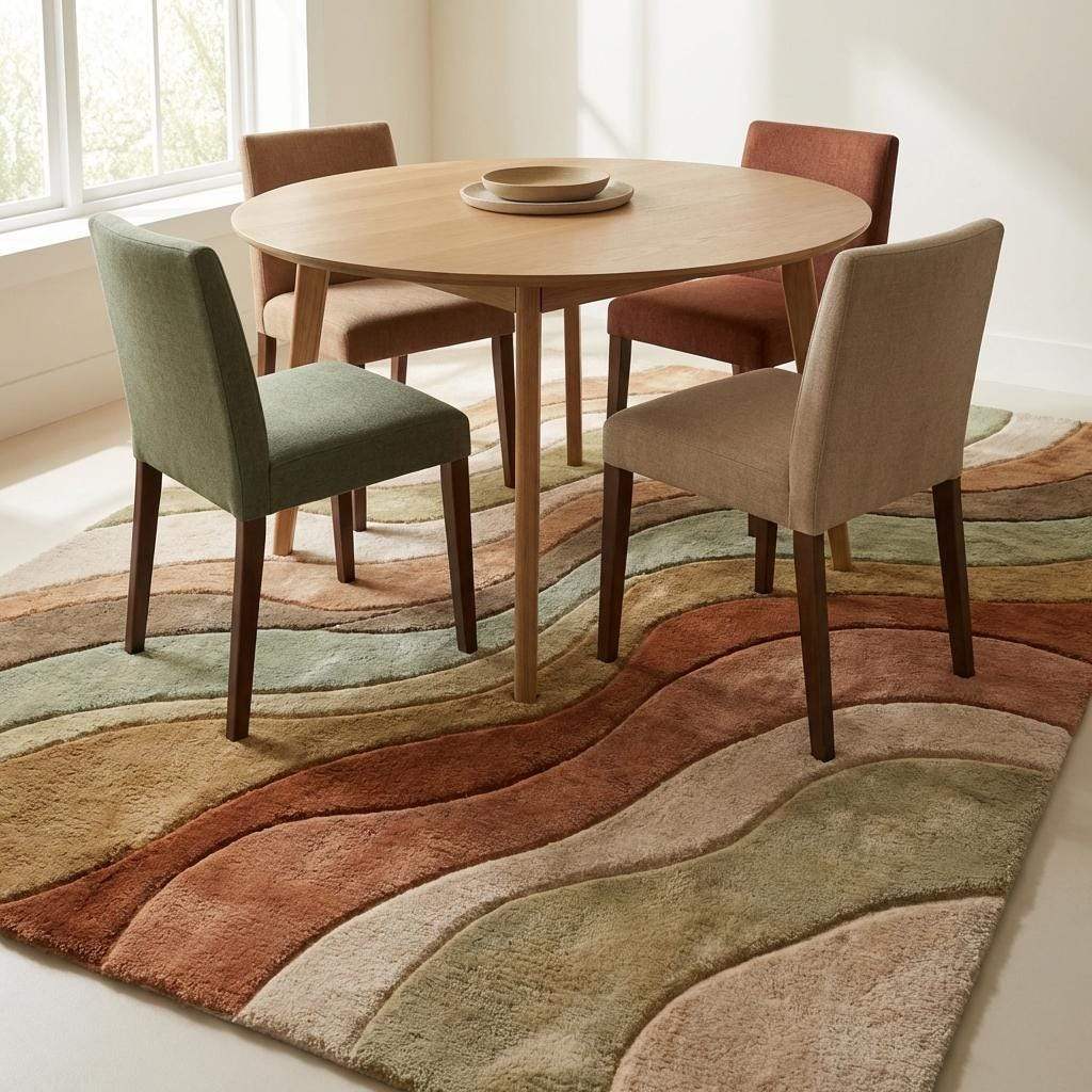 Modern Hand Tufted Rug Abstract Wave Carpet, Earth Tone Wool Area Rug, Living Room Boho Organic Design __etsy:7892547127