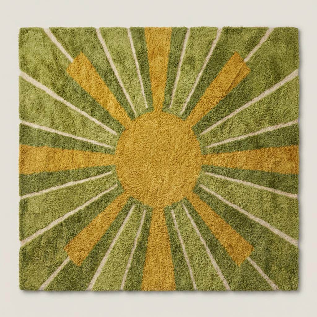 Modern Hand Tufted Wool Rug, Mid Century Sunburst Shag Area Rug