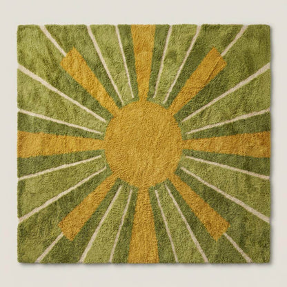 Modern Hand Tufted Wool Rug, Mid Century Sunburst Shag Area Rug