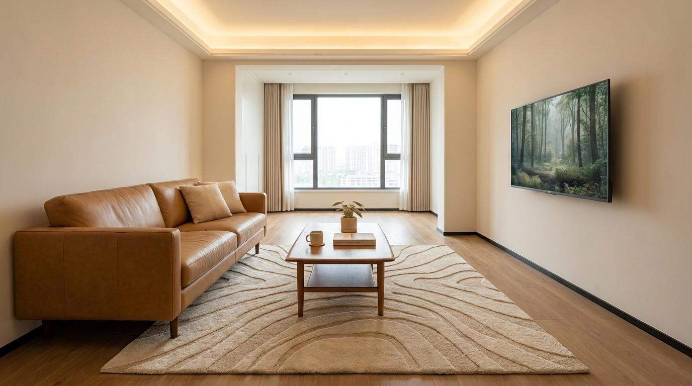 Modern Hand Tufted Wool Rug, Neutral Wavy Abstract Area Rug, Cozy Housewarming Gift